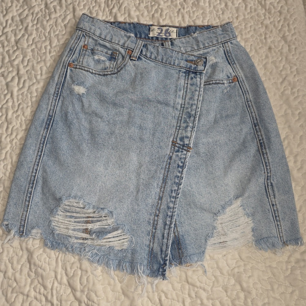 Free People We The Free Denim skirt 26" waist Cut Off Button Fly Distressed Mini